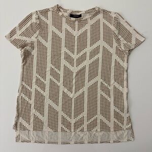 Alfani Short Sleeve Blouse Stretchy Rayon Top Tan Geometric Polka Dot Size PP